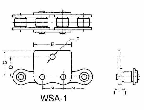 35R WSA-1 - ANSI Standard Roller Chain - WSA-1 Wide Contour Attachment - Image 2