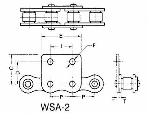 50R WSA-2 - ANSI Standard Roller Chain - WSA-2 Wide Contour Attachment ...