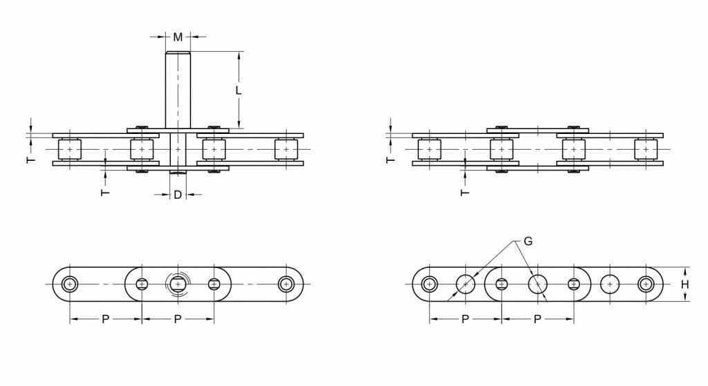 ANSI Standard Double Pitch Roller Chain G1 Attachment PEER Chain