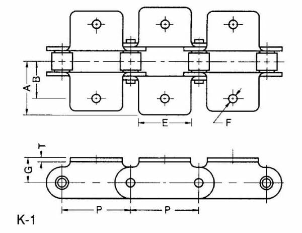 C2040R K-1 /
C2042R K-1 - ANSI Standard Double Pitch Roller Chain K-1 Attachment - Image 2