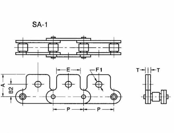 C2120HR SA-1 /
C2122HR SA-1 - ANSI Standard Double Pitch Roller Chain SA-1 Attachment - Image 2