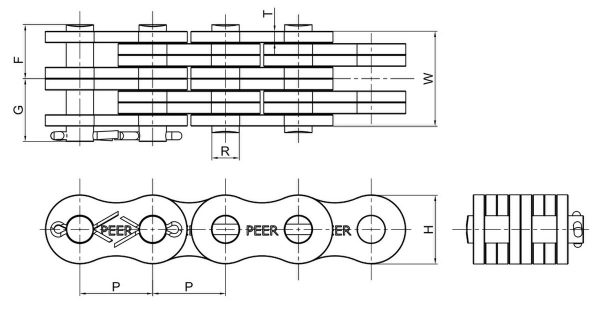 Technical diagram illustrating the dimensions of the BL1244 Chain, including pin diameter, plate height, and overall width.