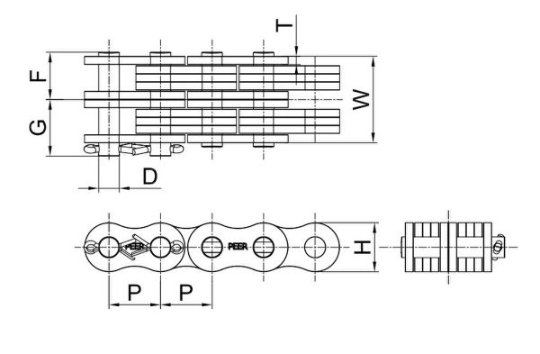 Technical diagram illustrating the dimensions of the BL1246 Chain, including pin diameter, plate height, and overall width.