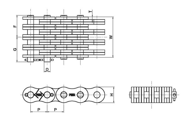 Technical diagram illustrating the dimensions of the BL588 Chain, including pin diameter, plate height, and overall width.